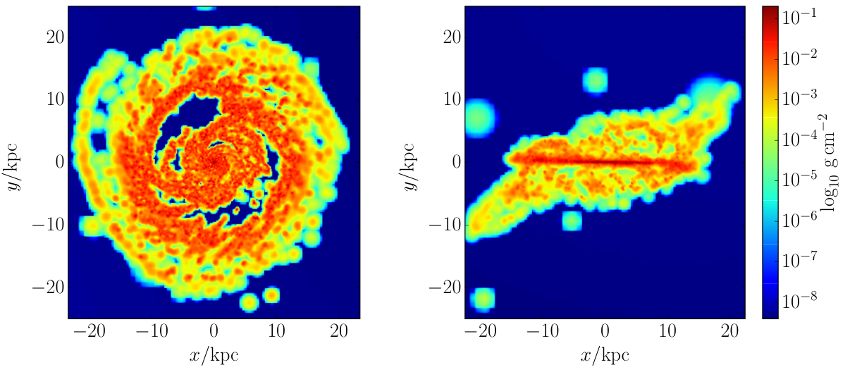 A Smooth Particle Hydrodynamics (SPH) simulation of the gas in a galactic disk as simulated by the GalDyn group. Credit: A. Clarke 2015.